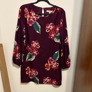 LuLaRoe Burgundy Floral Long Sleeve Dress
